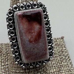 New Porcelain Jasper Stone Silver Overlay Ring Size 8.25